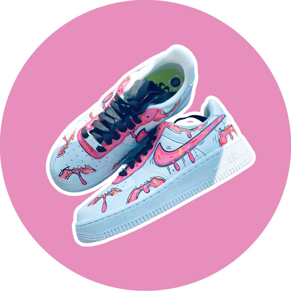 Nike Painted Custom Air Force One AF1 Stylish Cool Trending Black Pink Donut